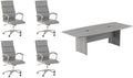 Pemberly Row Set of 5 - Gray Conference Table & 4 Light Gray Executive Chairs