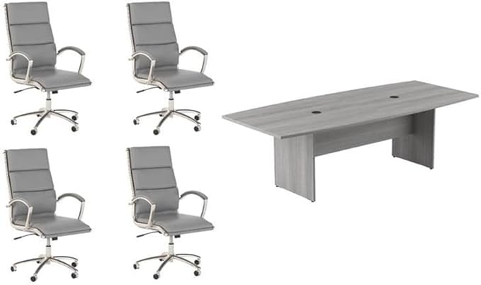 Pemberly Row Set of 5 - Gray Conference Table & 4 Light Gray Executive Chairs