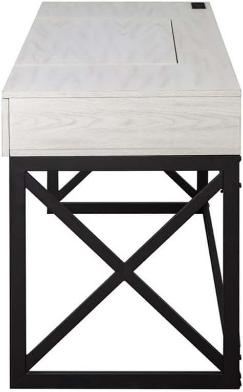 Furniture of America FOA 2-Piece 60 Inch Antique White Wood Lift Top Desk and Home Office Chair Set