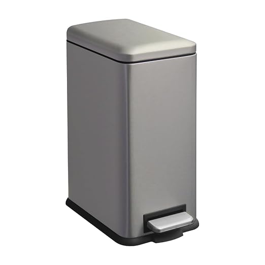 Bathroom Trash Can with Lid, 16.7L/ 4.4 Gallon Rectangular Slim Trash Can with Removable Inner Bucket, Soft Close lid, Stainless Steel Step Pedal Garbage Can for Bathroom, Kitchen, Home Office, Grey
