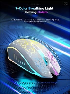 Maine Wired Gaming Mouse, with Four-Color LED Lighting Effect, Equipped with 6 Silent Click Buttons, Available for Factory Wholesale Sales (Black, 100PACK)