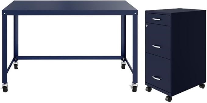 Home Square 2-Piece Set with Mobile Desk & 3 Drawer File Cabinet in Navy