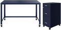 Home Square 2-Piece Set with Mobile Desk & 3 Drawer File Cabinet in Navy