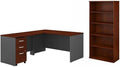 Pemberly Row Set of 2 Wood 5-Shelf Bookcase & L-Shaped Desk with Drawers