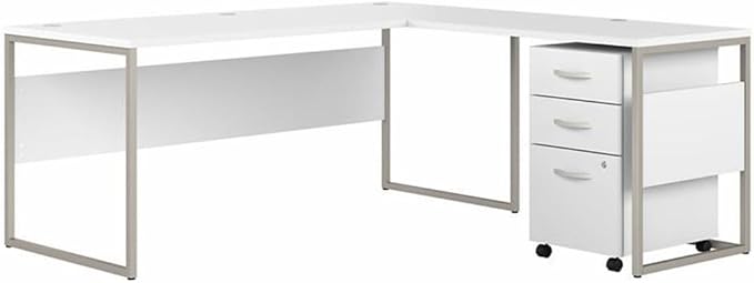 Bush Business Furniture Hybrid 72W x 30D L Shaped Table Desk with Mobile File Cabinet in White