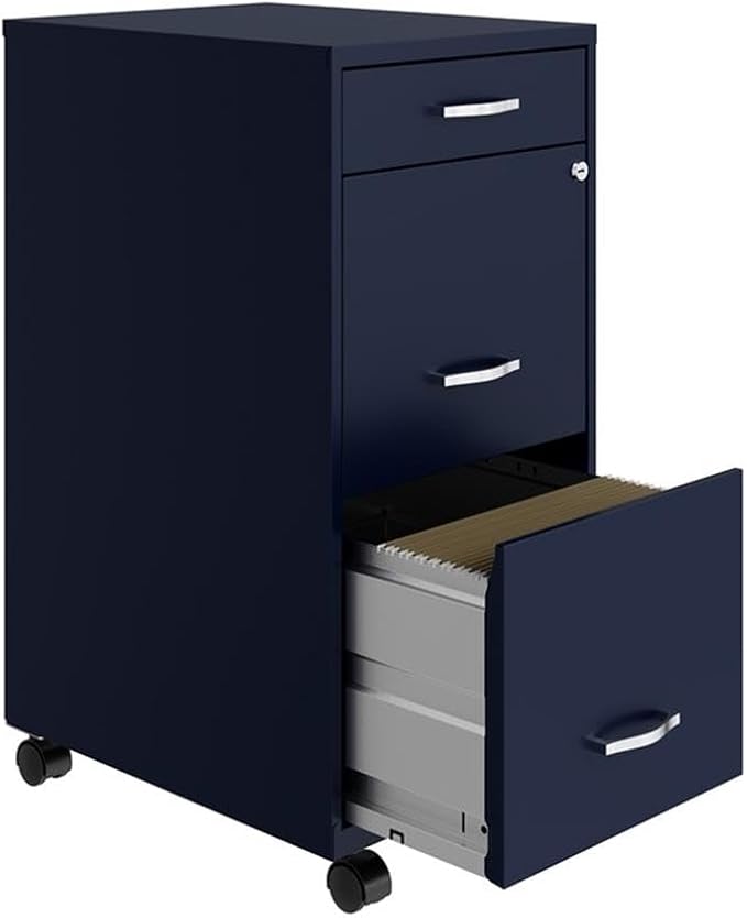Home Square 2-Piece Set with Mobile Desk & 3 Drawer File Cabinet in Navy