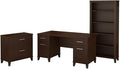 Scranton & Co Somerset 60W Office Desk Set, Cherry Finish, Includes Lateral File Cabinet and 5 Shelf Bookcase, Durable Workspace Furniture with Wire Management and Adjustable Shelves for Home Office