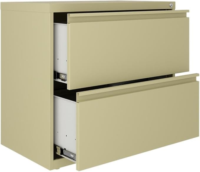 Hirsh 30" W 2 Drawer Metal Lateral Cabinet Set Beige with Front to Back Rails, Fully Assembled