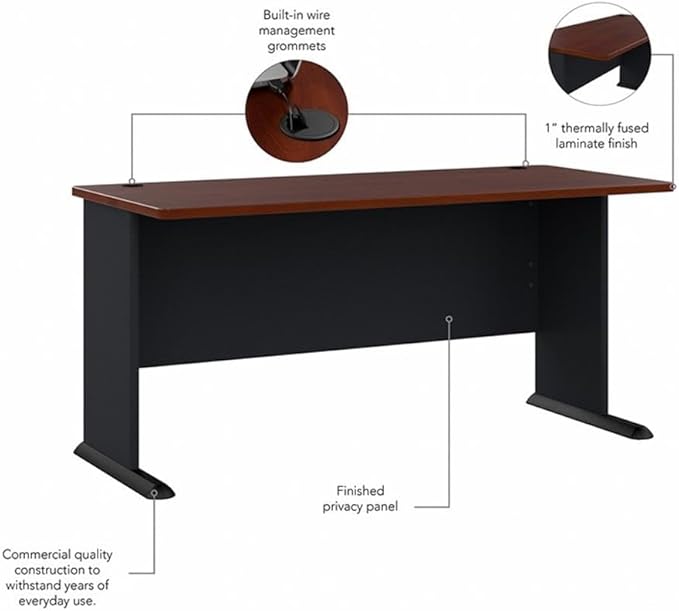 Pemberly Row Set of 2 60W Office Desk & Lateral File Cabinet in Hansen Cherry