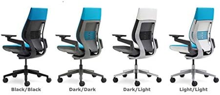Steelcase Gesture Office Chair - Soapstone Leather, Low Seat Height, Wrapped Back, Dark on Dark Frame, Lumbar Support