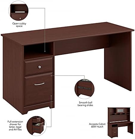 Bush Furniture Cabot 60W Computer Desk with Hutch and Drawers in Harvest Cherry