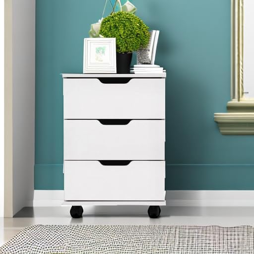 Farini 3-Drawer Vertical Filing Cabinet Rolling Wood Mobile File Cabinets Under Desk for Home Office with Casters，White,Fully-Assembled