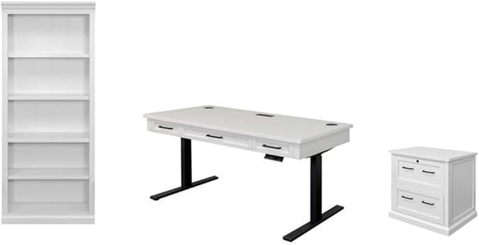 Pemberly Row Set of 3 Electric Sit/Stand Office Desk & Filing Cabinet & Bookcase