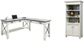 BOWERY HILL Set of 2 Contemporary L-Shaped Desk and Bookcase with Doors in White
