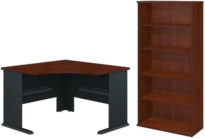 BBF Bush Business Furniture Series 2 Piece Corner Desk and Shelf Bookcase Set in Hansen Cherry