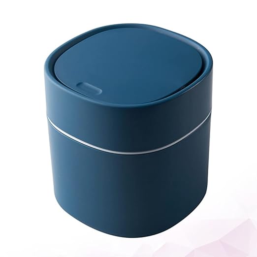 Slim Desktop Garbage Bin Mini Push-Type Waste Container Desk Trash Can Blue Pp Material
