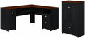 Bush Furniture Fairview 60W L Shaped Desk and 2 Door Storage Cabinet with File Drawer in Antique Black and Hansen Cherry