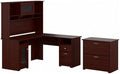 Bush Furniture Cabot 60W L Shaped Computer Desk with Hutch and Lateral File Cabinet in Harvest Cherry