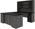 Atlin Designs U Shaped Computer Desk with Hutch, 71"W x 88.4"D x 70"H, Laminated Wood, Black/Bark Gray Finish, 2 Drawers, 3 Shelves, Reversible Office Desk with Wire Management for Home or Office Use