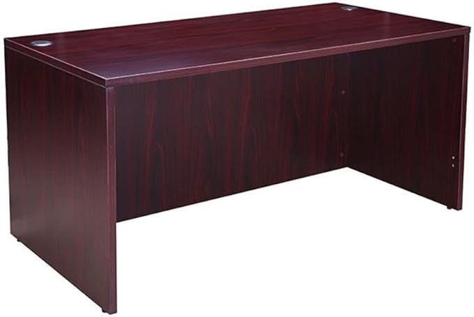 Boss Office Products Holland 66" Executive Desk and Credenza with Dual File Storage Pedestals and Hutch, Mahogany