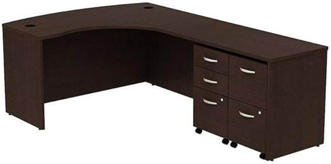 Bush Business Furniture Series C 60W Bowfront RH L-Desk, 2-Drawer Mobile Pedestal and 3-Drawer Mobile Pedestal in Mocha Cherry