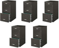 Pemberly Row Set of 5 Contemporary 3-Drawer Metal File Cabinet in Charcoal