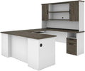 Atlin Designs Transitional U Shaped Computer Desk with Hutch, Laminated Wood, Walnut Gray/White Finish, Ample Storage, Smooth Slides, Reversible Office Workstation, 71" W x 88.4" D x 70" H
