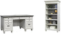 BOWERY HILL Set of 2 Credenza Office Desk and Open Bookcase in White