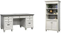 BOWERY HILL Set of 2 Credenza Office Desk and Bookcase with Doors in White