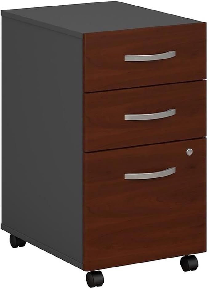Pemberly Row Set of 2 Wood L-Shaped Desk & Mobile File Cabinet in Hansen Cherry