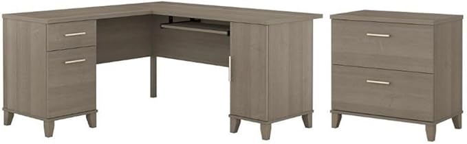 Home Square 2-Piece Set with 60W L Shaped Desk & 2-Drawer File Cabinet