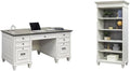 BOWERY HILL Set of 2 Double Pedestal Desk and Open Bookcase in White