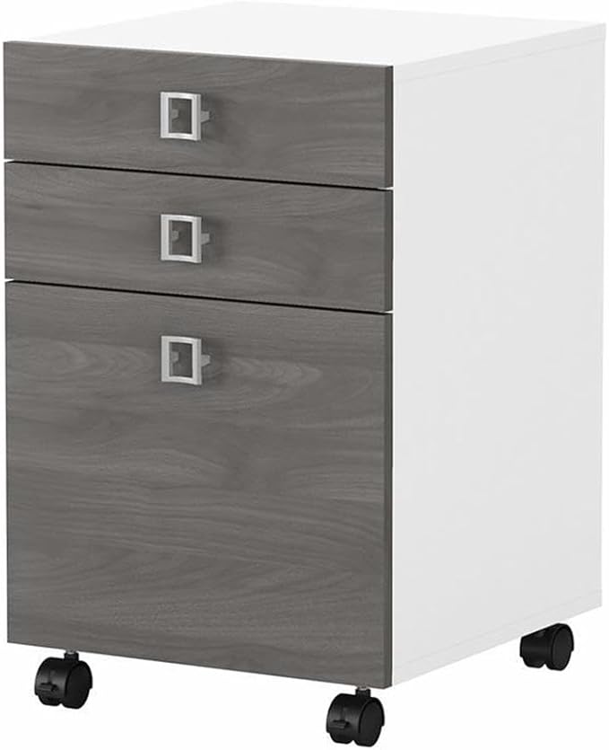 Pemberly Row Set of 2 L-Shaped Bow Front Desk & Mobile File Cabinet - White/Gray