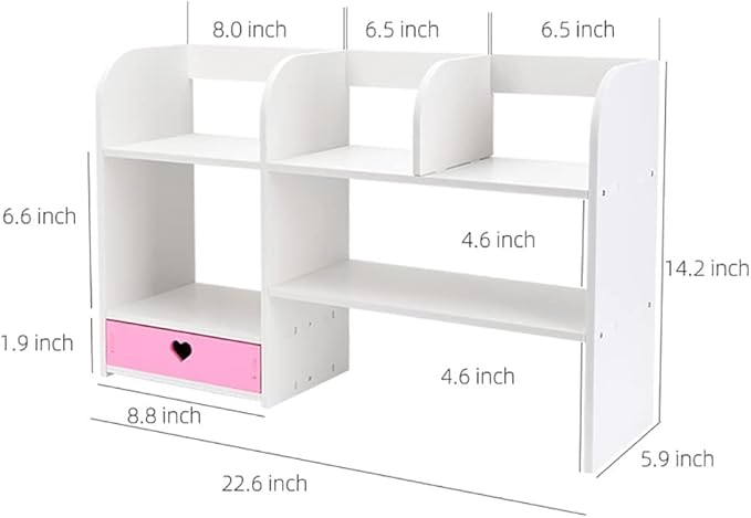 Cute Bookshelves Cute Bookshelf for Desk Kawaii Desk Organizer with Drawer Office Desk Organizers and Accessories Storage Home Decor Display (Pink)