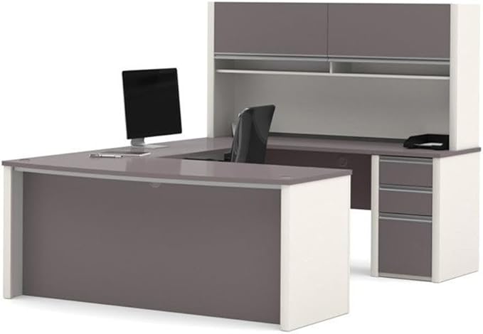 Atlin Designs U-Shaped Workstation Desk, Sandstone Finish, 1 Pedestal, Modular Commercial Grade Melamine Surface, Scratch-Resistant Office Furniture for Home or Professional Use