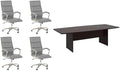 Pemberly Row Set of 5 - Cherry Conference Table & 4 Light Gray Executive Chairs