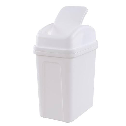 1-Pack 1.8 Gallon Plastic Swing Lidded Trash Can, Small Garbage Bin, White
