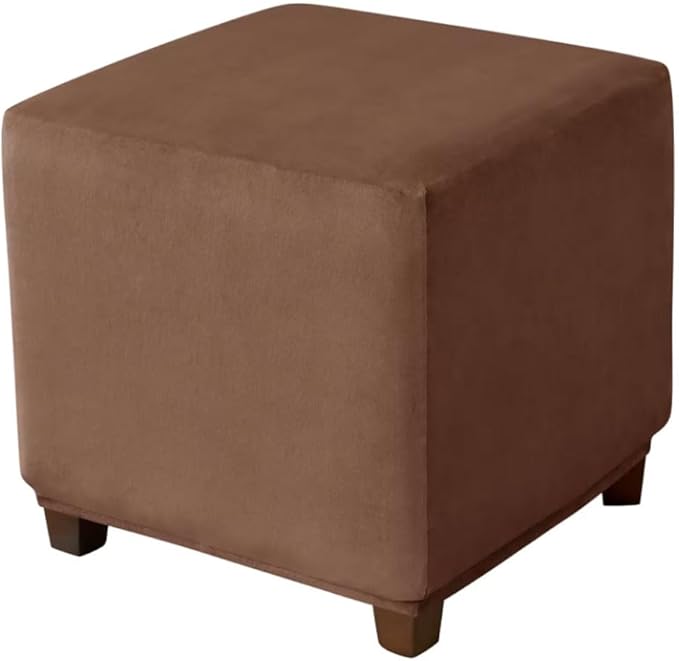 Ottoman Cover Square Velvet Ottoman Covers Protector for Footrest Foot Stool Furniture Stretch Comfortable with Elastic Bottom Small Coffee