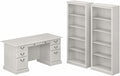Bush Furniture Saratoga Executive Desk and Bookcase Set in Linen White Oak