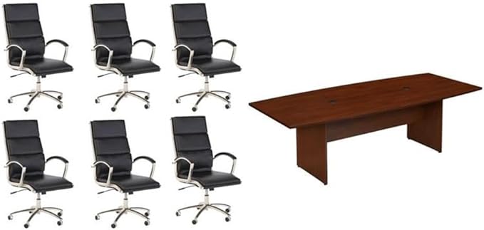 Pemberly Row Set of 7 - Cherry Conference Table & 6 Black Executive Chairs
