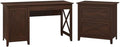 Pemberly Row Computer Desk with Lateral File Cabinet, Cherry Finish, Engineered Wood, 54W x 24D Desktop, Adjustable Shelf, Ball Bearing Slides, Farmhouse Style Home Office or Living Room Furniture