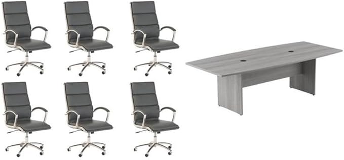 Pemberly Row Set of 7 - Gray Conference Table & 6 Dark Gray Executive Chairs