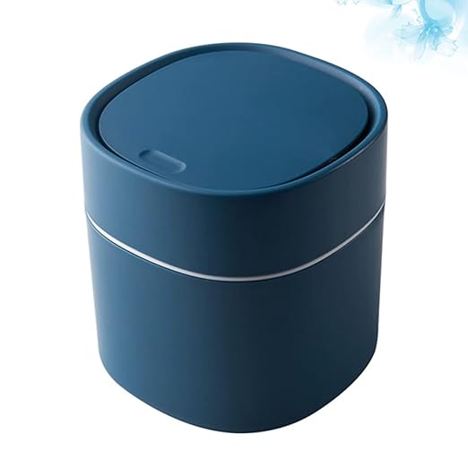 Slim Desktop Garbage Bin Mini Push-Type Waste Container Desk Trash Can Blue Pp Material