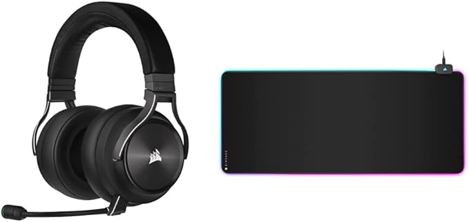 Corsair Virtuoso RGB Wireless XT High-Fidelity Gaming Headset with Bluetooth and Spatial Audio - Works with Mac, PC, PS5, PS4, Xbox Series X/S - Slate & MM700 RGB Extended Cloth Gaming Mouse Pad
