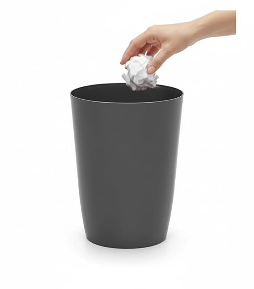 Mini Waste Basket - Durable Small Plastic Garbage Trash Can Bin - Lidless Open-Top, Slim Profile for Compact Spaces - Suitable for Home, Bathroom, Office, Bedroom, Kitchen and More, Grey