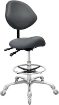 Saddle Stool Chair with Back Support Footrest, Heavy-Duty(350LBS), Hydraulic Rolling Swivel Adjustable Stool Chair for Salon Spa Beauty Massage Dental Clinic Home Office Use(Grey)
