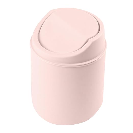 Mini Desktop Trash Can with Lid - 6.3'' Swing-Lid Plastic Garbage Bin for Desk, Countertop & Kitchen, Tiny Creative Waste Basket for Living Room & Office Organization (Pink)