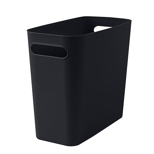 Small Black Trash Can Wastebasket, Plastic Garbage Can Waste Basket for Narrow Spaces Bathrooms Laundry Room Kitchens Offices Kids Rooms, 1.8 Gallon (Black)