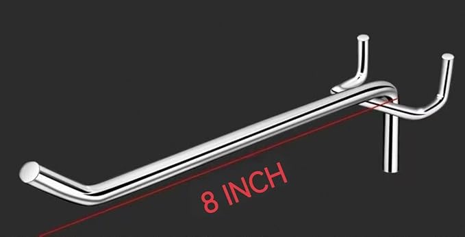 8 Inch Heavy Duty Pegboard Hooks, 12 Pack, Stainless Steel Chrome Finish, Universal Fit for 1/8 and 3/16 Inch Boards, Garage and Tool Storage Organization
