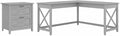 Pemberly Row 60W L Shaped Desk with Lateral File Cabinet, Engineered Wood, Cape Cod Gray Finish, 2 Drawers, Farmhouse Style Home Office Workstation with Storage